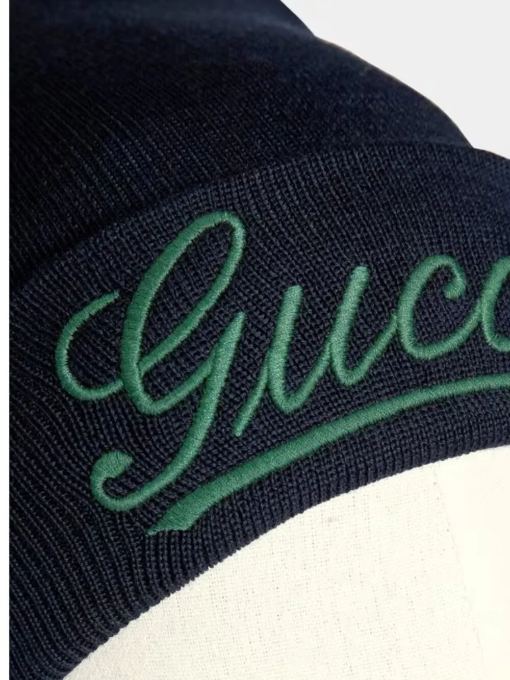 GUCCI HAT BLUE WOOL RIB KNIT LOGO EMBROIDERY BEANIE sz M / MEDIUM / 58CM